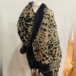 Cheetah scarf.  Black velvet trim